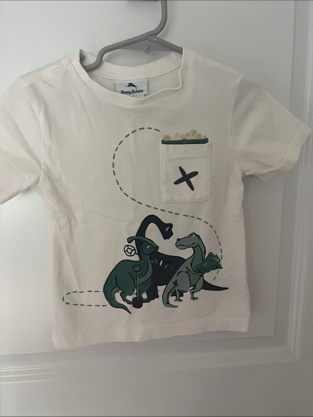 Tommy Bahama Cream Tee with Green Dinosaur Print and Pocket